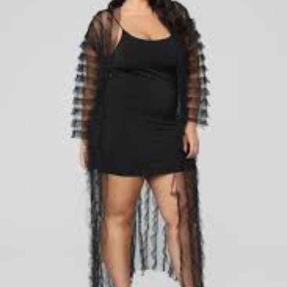 Fashion Nova Sheer Romance Mesh Kimono- Black - Picture 1 of 3